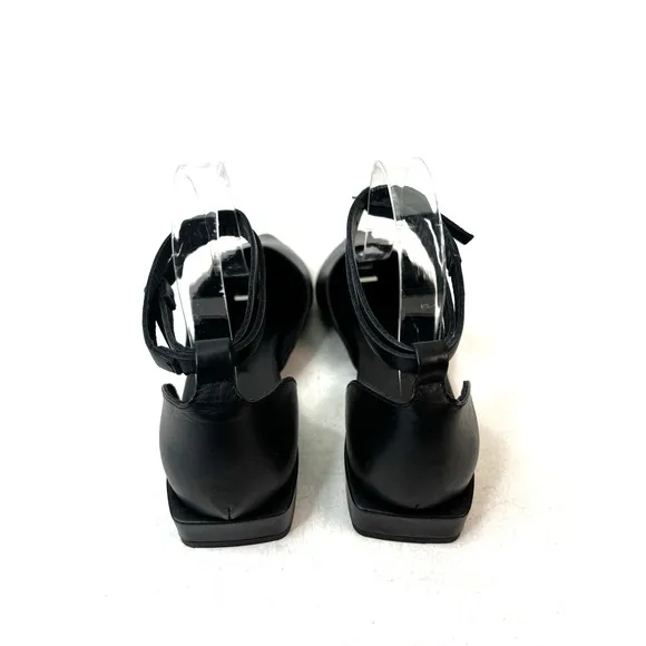 Marcella Women's Kerry Flats Black Leather Pointed Toe Ankle Strap Sandals Sz 9