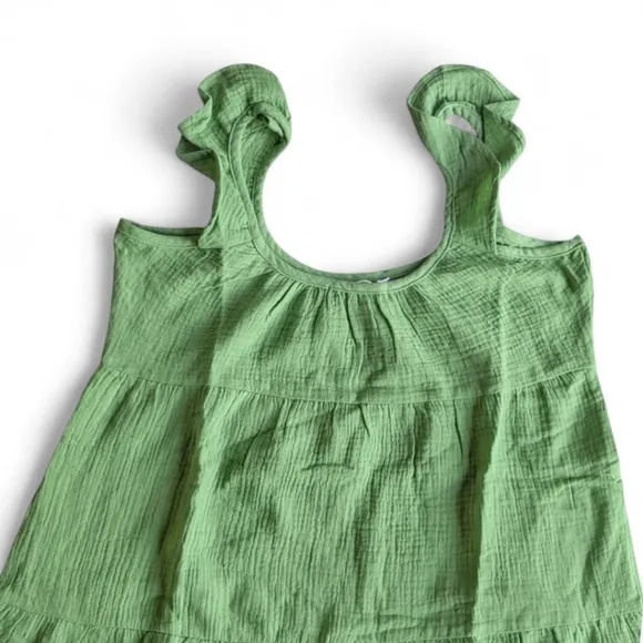 Marine Layer Women's Jude Gauze Tiered Flutter Sleeve Dress Jade Sheen NWT S