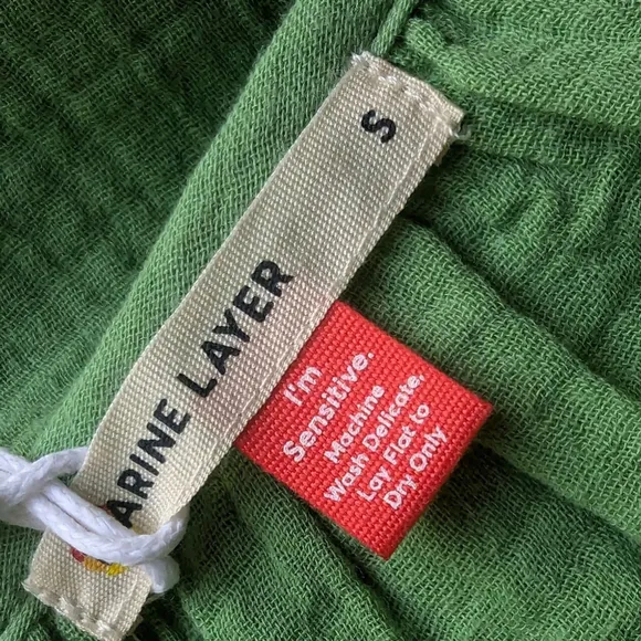 Marine Layer Women's Jude Gauze Tiered Flutter Sleeve Dress Jade Sheen NWT S