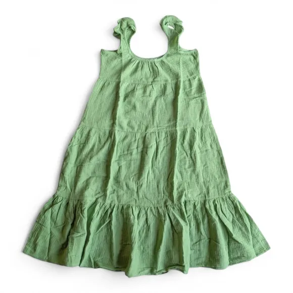 Marine Layer Women's Jude Gauze Tiered Flutter Sleeve Dress Jade Sheen NWT S