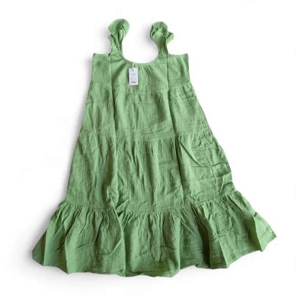 Marine Layer Women's Jude Gauze Tiered Flutter Sleeve Dress Jade Sheen NWT S