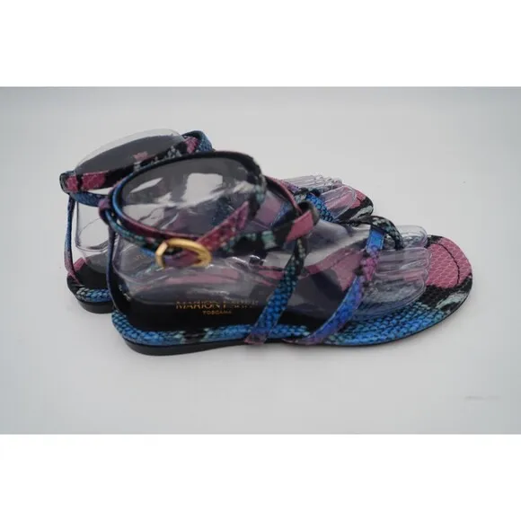 Marion Parke Toscana Harvey Python Snakeskin Indigo Strappy Sandals Size 8.5/39