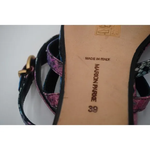 Marion Parke Toscana Harvey Python Snakeskin Indigo Strappy Sandals Size 8.5/39