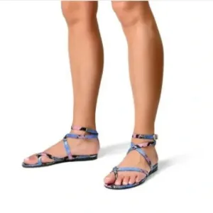 Marion Parke Toscana Harvey Python Snakeskin Indigo Strappy Sandals Size 8.5/39