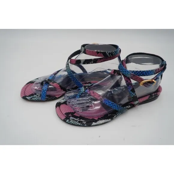 Marion Parke Toscana Harvey Python Snakeskin Indigo Strappy Sandals Size 8.5/39