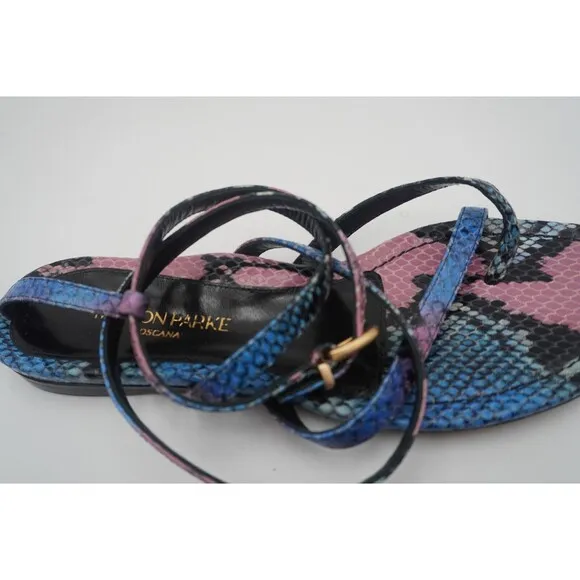 Marion Parke Toscana Harvey Python Snakeskin Indigo Strappy Sandals Size 8.5/39