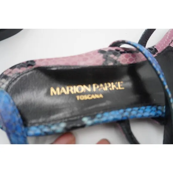 Marion Parke Toscana Harvey Python Snakeskin Indigo Strappy Sandals Size 8.5/39