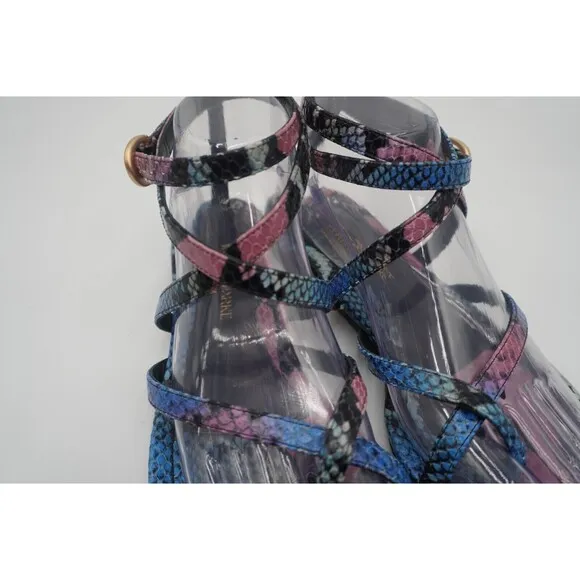 Marion Parke Toscana Harvey Python Snakeskin Indigo Strappy Sandals Size 8.5/39