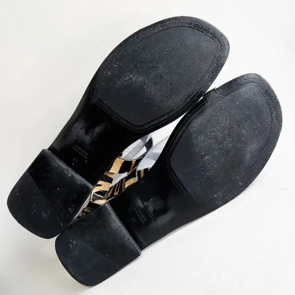 Massimo Dutti Flat Sandals, Black With Leather Animal Print / Cow Hair 41 / 10