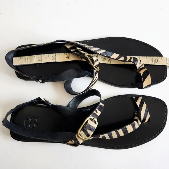 Massimo Dutti Flat Sandals, Black With Leather Animal Print / Cow Hair 41 / 10