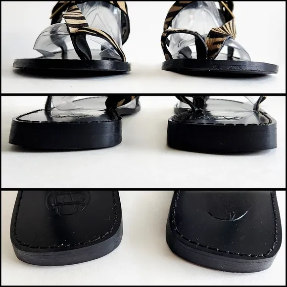 Massimo Dutti Flat Sandals, Black With Leather Animal Print / Cow Hair 41 / 10