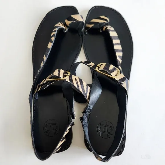 Massimo Dutti Flat Sandals, Black With Leather Animal Print / Cow Hair 41 / 10