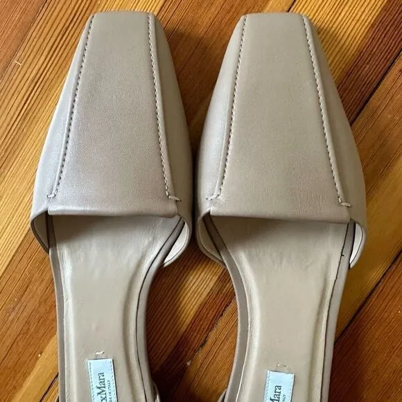 MaxMara Floren Leather Ballet Flats in Beige Size 41/10.5