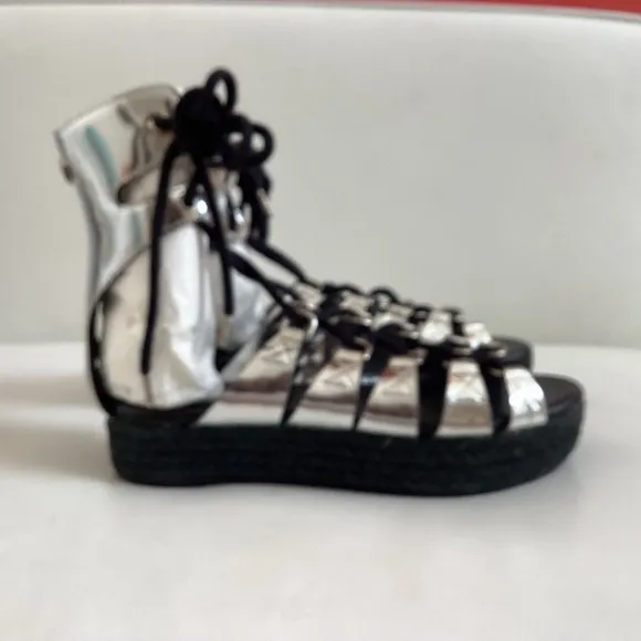 McQ Alexander McQueen Silver Parent Leather Platform Espadrilles SZ 6/36