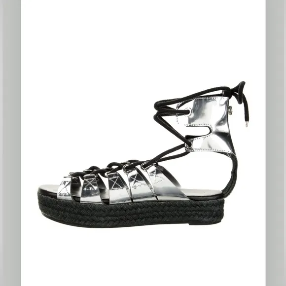 McQ Alexander McQueen Silver Parent Leather Platform Espadrilles SZ 6/36