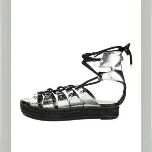 McQ Alexander McQueen Silver Parent Leather Platform Espadrilles SZ 6/36
