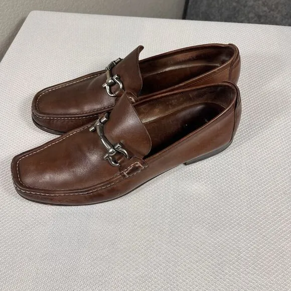 Men's SALVATORE FERRAGAMO 'Giordano' Brown Leather Loafers Size US 9.5 EE