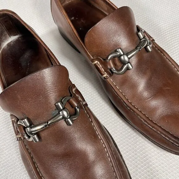 Men's SALVATORE FERRAGAMO 'Giordano' Brown Leather Loafers Size US 9.5 EE