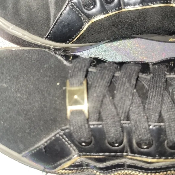 Michael Kors Black Suede Gold Studded High Top Sneakers zipper buckle
