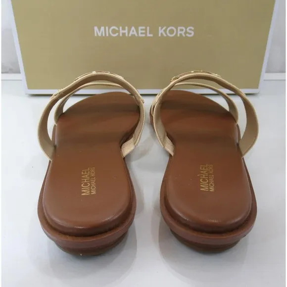 Michael Kors MK Plate Slide Flat Sandal MK Logo Embellished Buttermilk