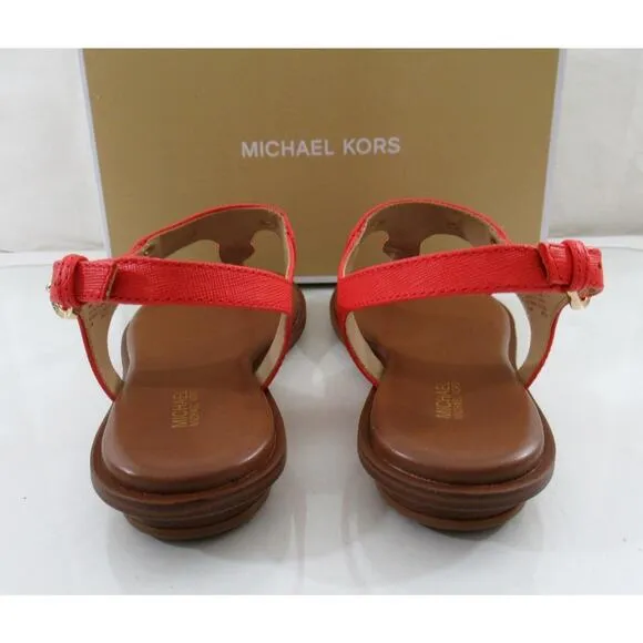 Michael Kors MK Plate Thong Flat T-Strap Sandals Leather Dahlia Pink