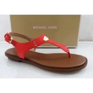 Michael Kors MK Plate Thong Flat T-Strap Sandals Leather Dahlia Pink