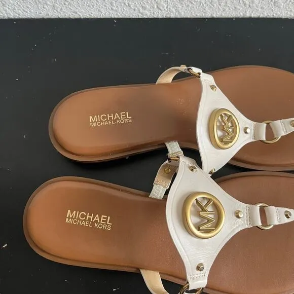 Michael Kors MK Women's Flat Sandals in Leather with Logo Size 7