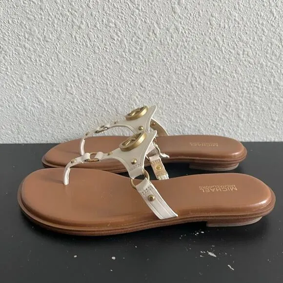 Michael Kors MK Women's Flat Sandals in Leather with Logo Size 7
