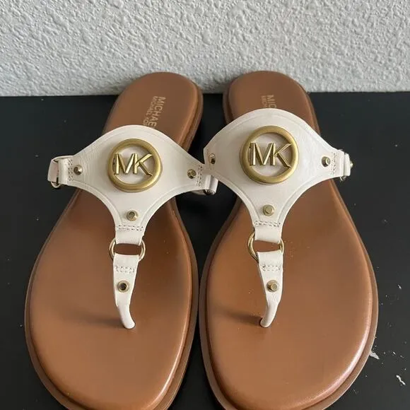 Michael Kors MK Women's Flat Sandals in Leather with Logo Size 7
