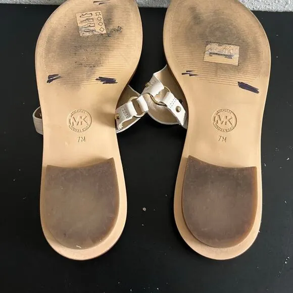 Michael Kors MK Women's Flat Sandals in Leather with Logo Size 7