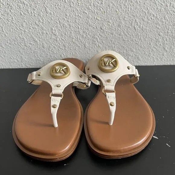 Michael Kors MK Women's Flat Sandals in Leather with Logo Size 7