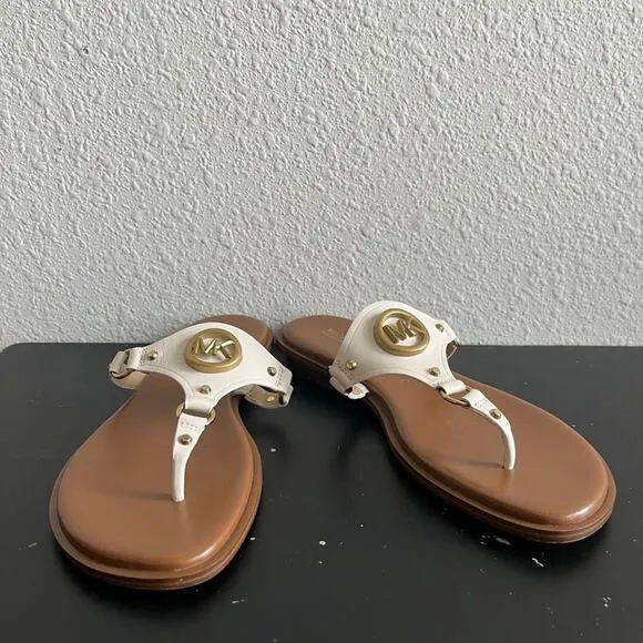 Michael Kors MK Women's Flat Sandals in Leather with Logo Size 7