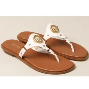 Michael Kors MK Women's Flat Sandals in Leather with Logo Size 7