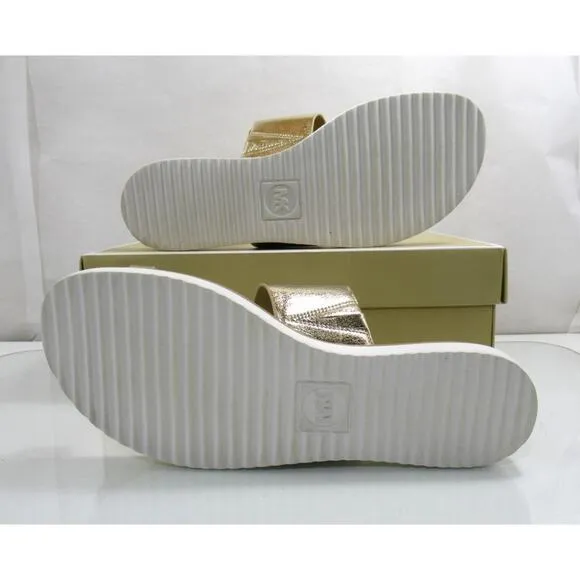 Michael Kors Rosa Metallic Slide Toe Ring Flat Sandal MK Logo Pale Gold Size 8.5