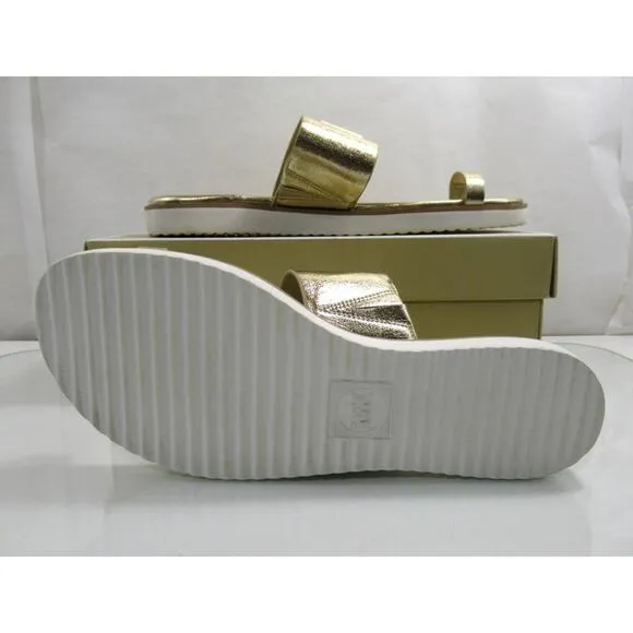 Michael Kors Rosa Metallic Slide Toe Ring Flat Sandal MK Logo Pale Gold Size 8.5