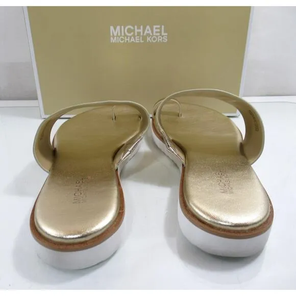 Michael Kors Rosa Metallic Slide Toe Ring Flat Sandal MK Logo Pale Gold Size 8.5