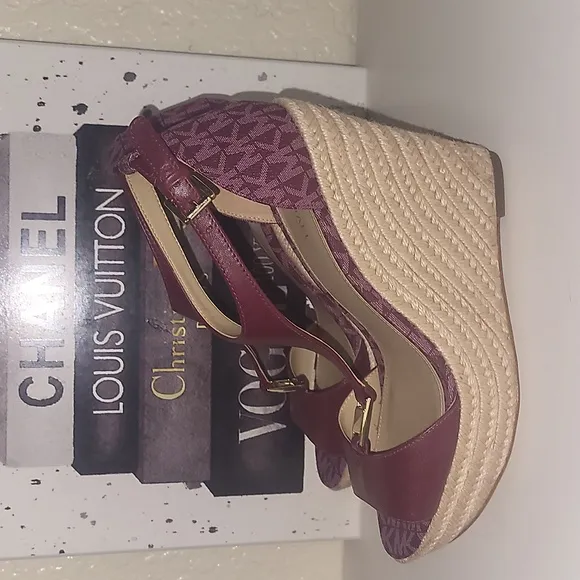 Michael Michael Kors platform wedge espadrilles monogram berry, sz 7…