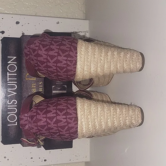 Michael Michael Kors platform wedge espadrilles monogram berry, sz 7…