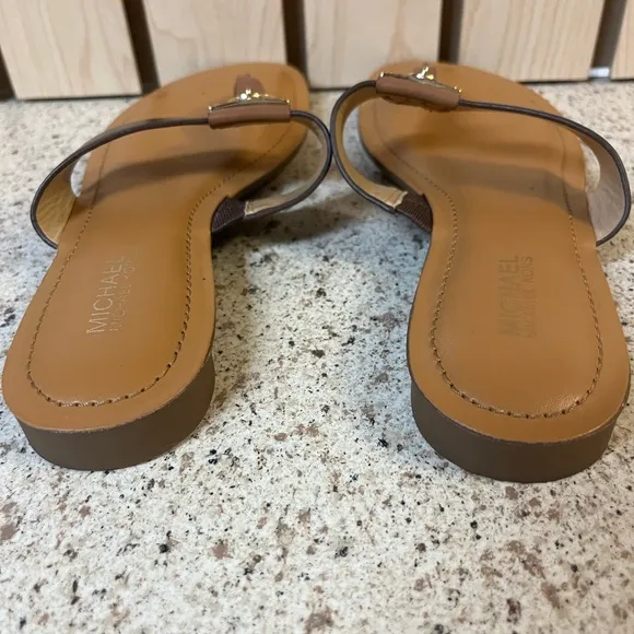 MICHAEL Michael Kors Women's Hamilton Flat Sandals Brown Gold Size 6 M NEW