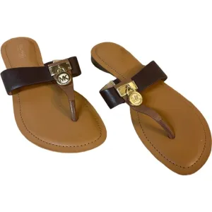 MICHAEL Michael Kors Women's Hamilton Flat Sandals Brown Gold Size 6 M NEW