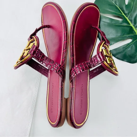 Miller Flat Gold Metal Logo Croc Emboss Sandals