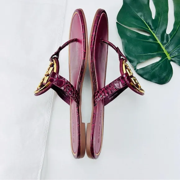 Miller Flat Gold Metal Logo Croc Emboss Sandals