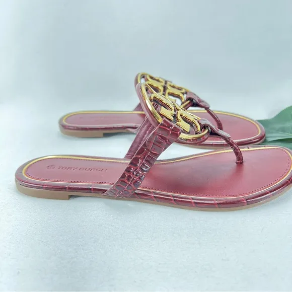 Miller Flat Gold Metal Logo Croc Emboss Sandals