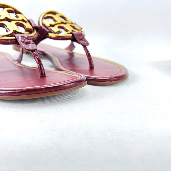 Miller Flat Gold Metal Logo Croc Emboss Sandals