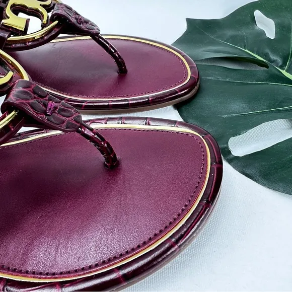 Miller Flat Gold Metal Logo Croc Emboss Sandals