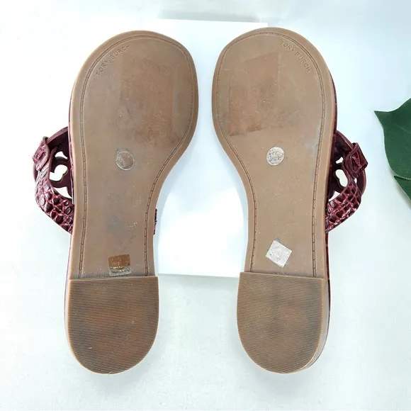Miller Flat Gold Metal Logo Croc Emboss Sandals