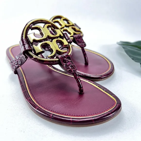 Miller Flat Gold Metal Logo Croc Emboss Sandals
