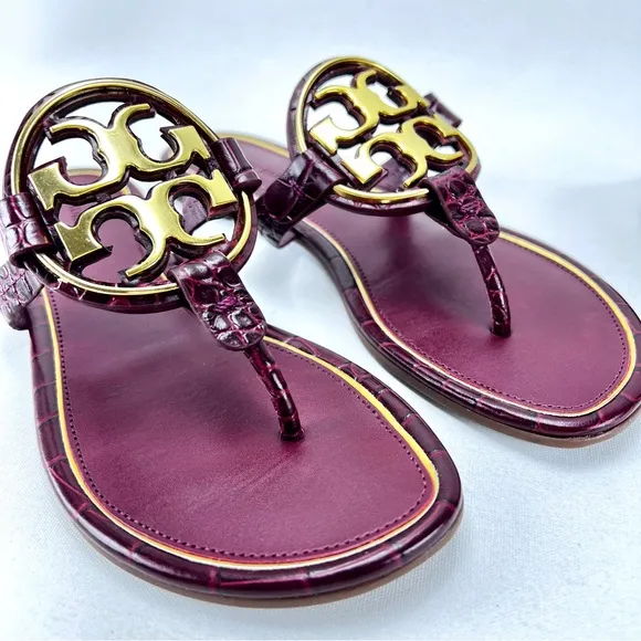Miller Flat Gold Metal Logo Croc Emboss Sandals