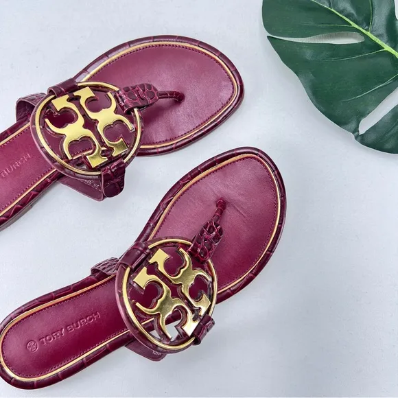 Miller Flat Gold Metal Logo Croc Emboss Sandals