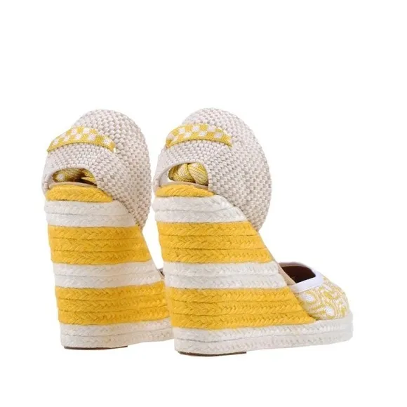 Missoni Ankle Wrap Wedge Espadrilles, Yellow - NIB